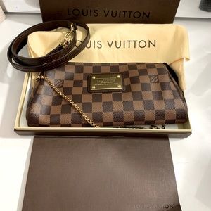 Authentic Louis Vuitton LV Eva Clutch Crossbody Damier Ebene